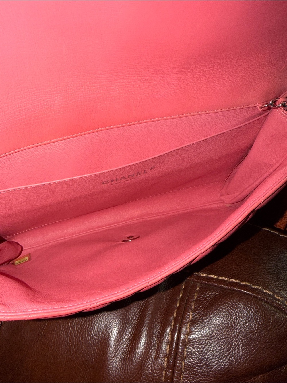 Authentic Chanel Pink Lambskin Leather Quilted Classic Flap Clutch Shoulder Bag - Picture 10 of 16